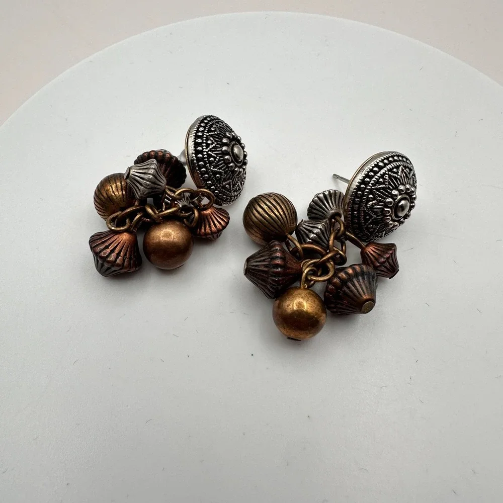 Vintage 90s Beaded Cluster Stud Earrings Boho Y2K Women's Jewelry
